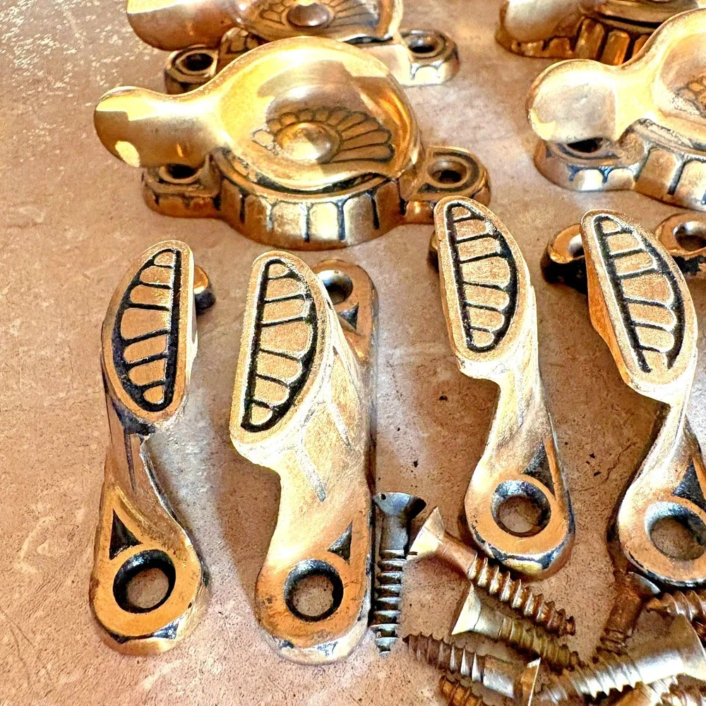 Lot Of 6 Brass Window Sash Locks w/ original Screws